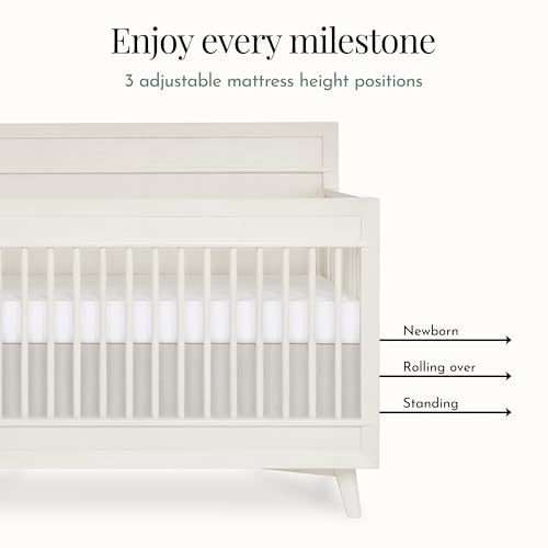 Image of Evolur Loft Antilia 4-in-1 Convertible Full-Size Baby Crib in Vanilla Bean, GreenGuard Gold & BSA, Converts to Toddler, Day & Full-Size Bed, 3 Mattress Heights Modern Scandinavian Design
