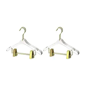 YBM Home Quality Acrylic Clear Hangers with Clips Made of Clear Acrylic for a Luxurious Look and Feel for Wardrobe Closet, Clothes Hangers Organizes Closet, Kid, Gold, 4111-6
