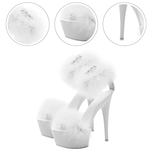 LIFKOME 1pair Super High Heel Fur Shoes Upper: Faux White Miss Dress Hate3