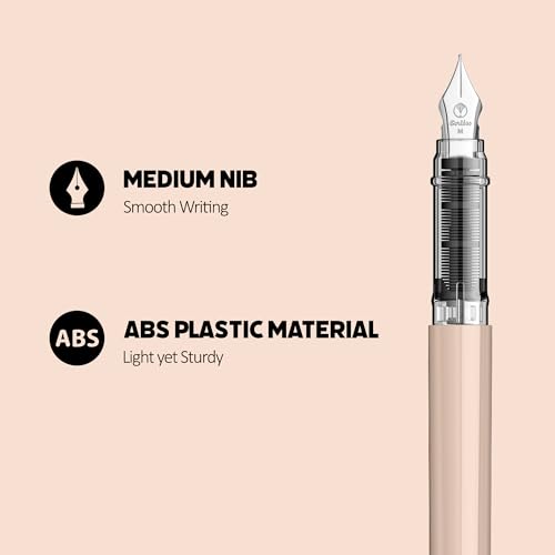 Image of Scrikss Primeo Medium Nib Fountain Pen | 3 Cartridges Included | Stainless Steel Nib & ABS Body | Latte Pastel Brown| in Blister Pack