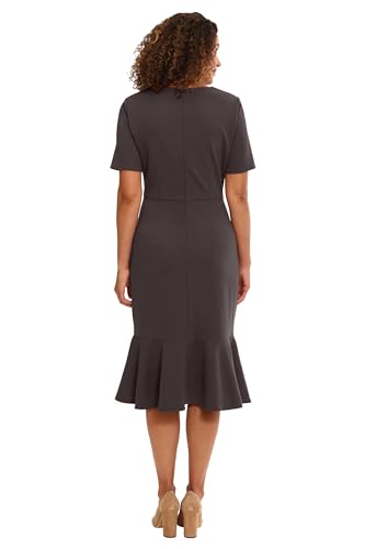 Image of London Times Women's V-Neck Dress - Flounce Hem, Twist Waist, Elegant Office & Event Wear