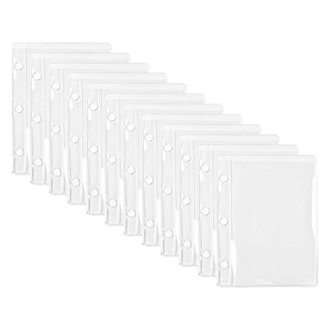 Mini Binder Pockets 12pcs Clear Cash Envelopes PVC Sheet Protectors Loose Leaf Binder Sleeves for 3-Ring Notebook Binder Pouches Organizer Photos, Cards, Bills (Mini Binder Pockets) Cover