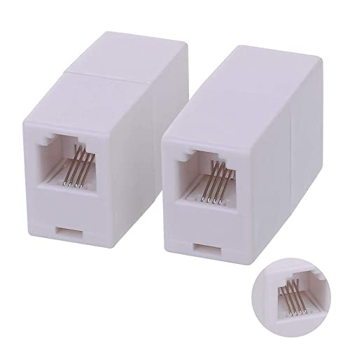 HAWAKA 2PC RJ11 6P4C Phone Line Coupler,Inline Couplers,Modular Female to Female Straight Telephone Extension Cable Cord Coupler Adapter Jack (White)