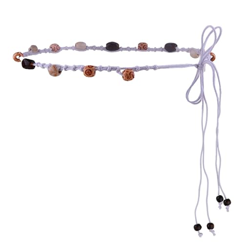 Bohemian Hand Woven Beaded Belt for Women Adjustable Boho Thin Macrame Braided Rope Belts with Ethnic Beaded Belt for Dresses Jeans Skirts Summer Beach Accessories