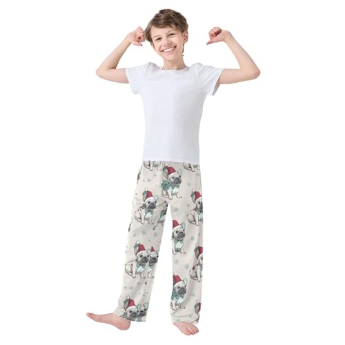 ZZXXB Xmas French Bulldog Snow Boys Long Pants Soft Trousers Elastic Waist Kids Lounge Bottoms with Pockets S-XL3