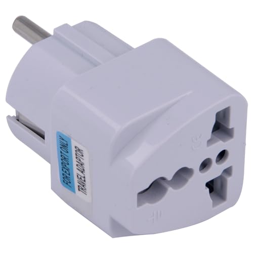 Adaptador Enchufe Viaje Multinacional Universal a Europeo Tipo E, Blanco, Francia, Alemania, Grecia, Islandia, Polonia, Portugal, España, EEUU, Canadá, Japón, Reino Unido, Australia, China, Suiza