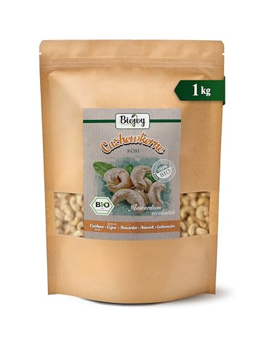 Biojoy BIO-Cashewkerne ganz (1 kg), roh und unbehandelt, Cashew-Nüsse