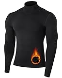 Runhit Men's Thermal Compression Shirts Long Sleeve Mock Turtleneck Undershirt Fleece Lined Football Base Layer Black