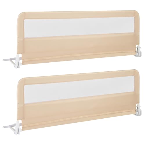 HONEY JOY Bed Rail for Toddlers, 59-in Extra Long, Portable Safety Guardrail w/Double Safety Child Lock, Foldable Baby Bed Rail Guard, Fit King & Queen Full Twin Size Bed Mattress (2 Pack, Beige)