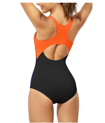 Leakproof One-Piece Period Swimwear – Racerback Color Block Menstrual Bathing Suit2