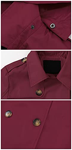 Chrisuno Womens Double Breasted Trench Coat Rain Winter Dress Coat Wine Red M #TOP4