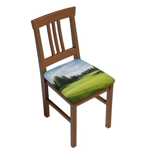 quopvn Golf Course Lawn Print Elastic Square Cushion Cover Milk Silk Chair Cover for Square Chairs