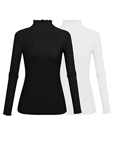 Image of KLOTHO Women's Slim Fitted Mock Turtleneck Tops Long Sleeve Lightweight Base Layer Shirts