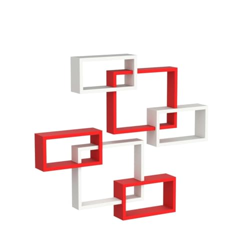 Image of FABULO AMAZE SHOPPEE MDF; Wood Wall Decoration Intersecting Floating Shelves,Lacquer;Semi-Glossy Finish,Red ;White