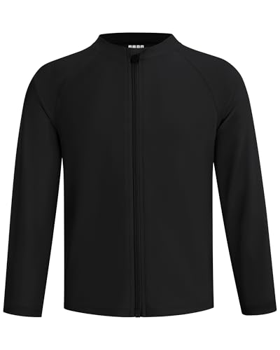Image of Runhit Boys UPF 50+ Rash Guard Long Sleeve Zip Up 2T to Youth UV Sun Protection Shirt for Beach Surf Fish Quick Dry