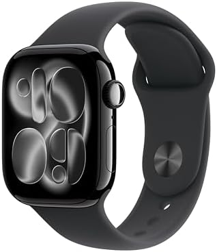 Apple Watch Series 11 GPS with 42 mm jet black aluminum case and black sport strap-S/M size.Sleep quality,training and health monitors,always active display, water resistance