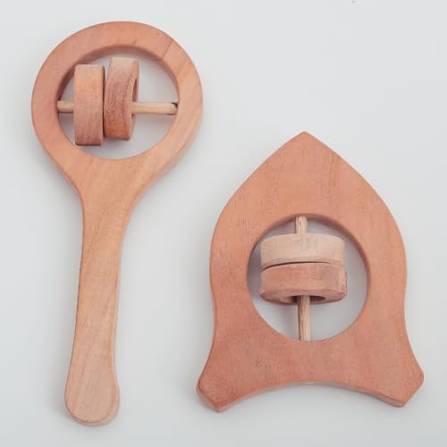 Image of Natural Neem Wood Baby Teether - Handmade Animal Shape Wooden Toy - Non-Toxic, Organic Chew Aid for Teething - Safe for Gums - Biodegradable, Eco-Friendly Gift for Infants & Toddlers (Neem Wood Baby Teether Set -2)