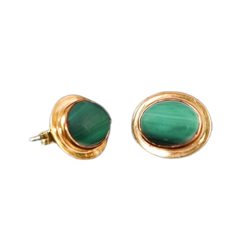 Boucles d'oreilles malachite naturelle femme, puces ovales minimalistes argent 925 plaqué or