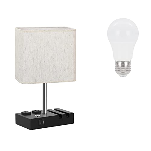 【Upgraded】 Bedside Table Lamp For Bedroom - Fully Dimmable Touch Control Nightstand Lamps With 2 Power Outlets & Usb A+C Ports Desk Lamp With Fabric Shade For Home Office, Dorm (Led Bulb Included) #TOP4