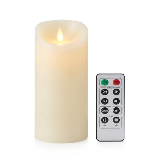 Image of LTETTES Flameless LED Pillar Candle | Real Wax | Flickering Flame | Battery Operated | Remote Control | 24H Timer | Home Decor | Festive Lighting | Gifts | 6 inchx3 inch | Pack of 1 (Ivory)