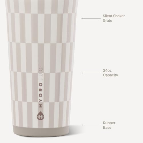 Image of HydroJug Insulated Protein Shaker Bottle 24 oz, Silent Mixing, Latte | Leak-resistant, triple wall insulated, flip-top cap, antimicrobial Tritan lid, bucket handle, cup holder fit, dishwasher safe
