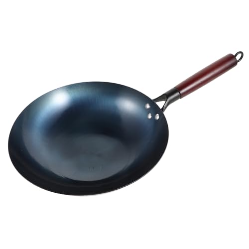 Wok tradicional de hierro con mango de madera antidedente miniatura 1