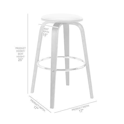 Armen Living Harbor Butaco Moderno de Mediados de Siglo 26" Altura de Asiento Sin Respaldo Giratorio en Cuero Sintético Crema y Madera Nogal para Barra de Cocina miniatura 3