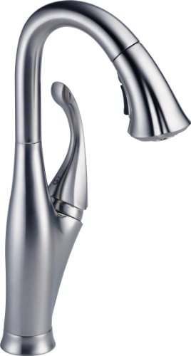 Delta Faucet Addison Bar Faucet Brushed Nickel, Bar Sink Faucet Single Hole, Wet Bar Faucets with Pull Down Sprayer, Prep Sink Faucet, Faucet for Bar Sink, Arctic Stainless 9992-AR-DST