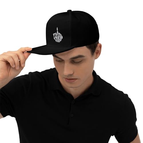 Image of Skeleton Hand Shows Horned Hand Embroidery Skull Finger Rock Baseball Cap Adjustable Snapback Roll Unisex Cool Hat
