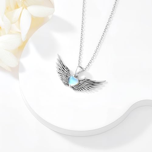 Angel Wings Necklace for Women 925 Sterling Silver Moonstone Guardian Angel Wing Pendant Ladies Jewelry Gifts4