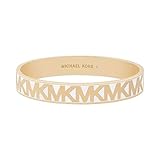 Michael Kors Brass and Enamel MK Logo Bangle Bracelet for Women, Color: Gold/White (Model: MKJ8241710), One Size, Brass, no gemstone