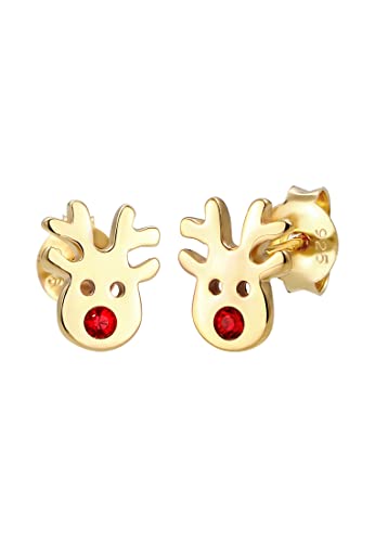 Orecchini A Perno Elli In Argento 925 Placcato Oro Con Zirconia Nera, Donna, Regalo