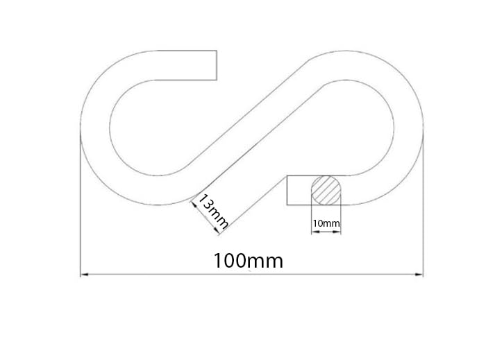 Ganchos en S de acero inoxidable A2 M10 (10 mm x 100 mm) AN103 (paquete de 10) H08B