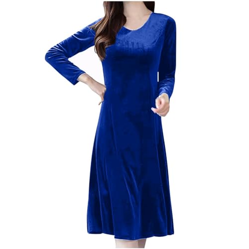 Robe de cocktail mi-longue en velours manches longues vêtement habillé automne hiver