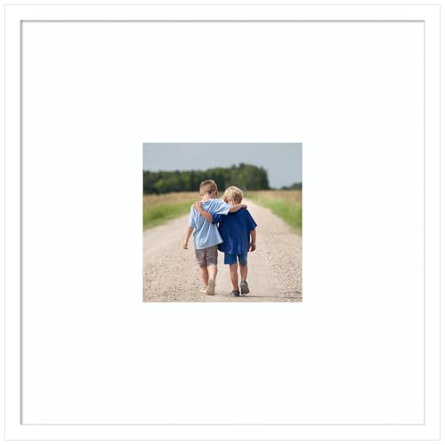 Amanti Art Picture Frame 20x20 Matted to 8x8 Photo Frame, Svelte White Wood Framing for your Wedding Photos, Family Pictures, Diploma, Certificate, Kids Art Gift for Mom or Poster Wall Decor by Amanti Art - Used condition - US$72.36