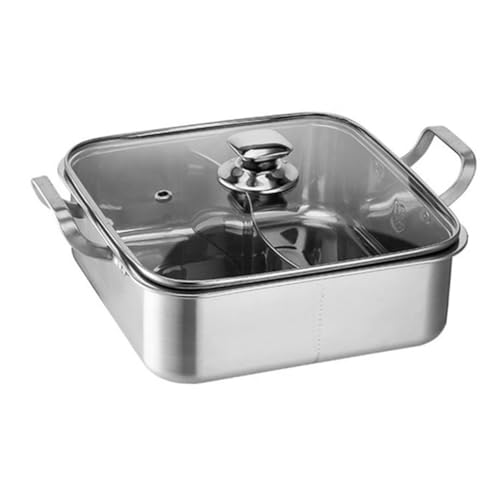 Amosfun Restaurante De Olla Caliente Cocina Cuello De Cisne Olla De Vapor Bote Sartenes Doble Cuadrado Divisor Caldera Compañero Tetera Sartén Partida Estofado Silver Acero Inoxidable 304