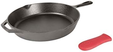 Lodge Cast Iron Skillet with Red Silicone Hot Handle Holder, 12-inch