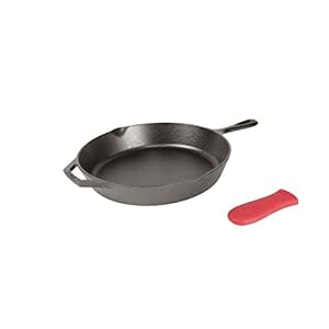 Lodge Cast Iron Skillet with Red Silicone Hot Handle Holder, 12-inch