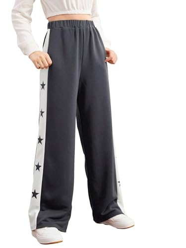 COZYEASE Girls' Wide Leg Sweatpants Star Print High Elastic Waist Jogger Sweatpants Baggy Trousers Pants with Pocket