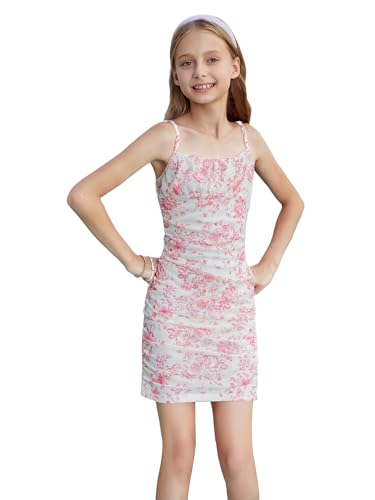Robe moulante à imprimé floral en maille froncée pour fille Floerns
