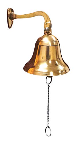 Nautical Specials BR 1843-VC Wall Hanging Rope Polished Dinner Tip Indoor/Outdoor Nautical Bells Variety with Mounting Hardware Bracket Ship Boat Maritime Decor (4" Brass)