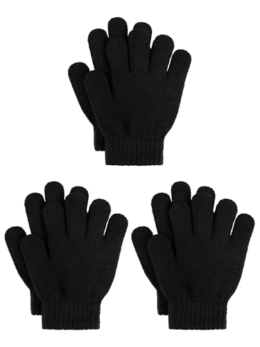 Image of Cooraby 3 Pairs Kid's Winter Gloves Thick Warm Knitted Gloves Children Cold Weather Gloves