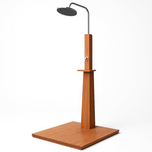 Outdoor Shower Eucalyptus Wood and Steel-Durable, Height-Adjustable, Free-Standing Garden and Pool Shower - Image 5