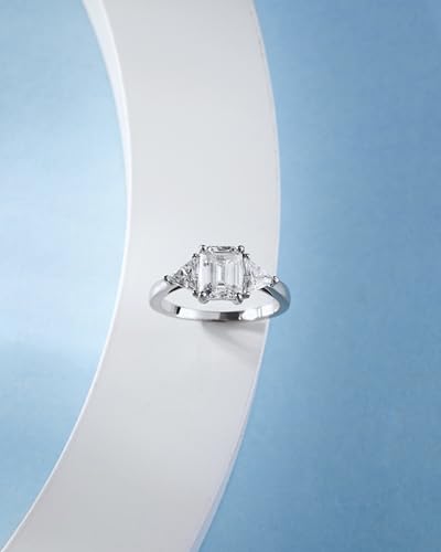 3CT Moissanite 3 Stone Emerald Cut Radiant Cut Moissanite Engagement Rings for Women, 2-1/2 Carat Sterling Silver with 18K White Gold Plated D Color VVS1 Clarity Wedding Ring Anniversary Promise Ring for Her Ring Size 5-93