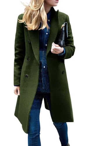 chouyatou Women's Basic Designed Notch Lapel Double Breasted Mid-Long Wool Pea Coat
