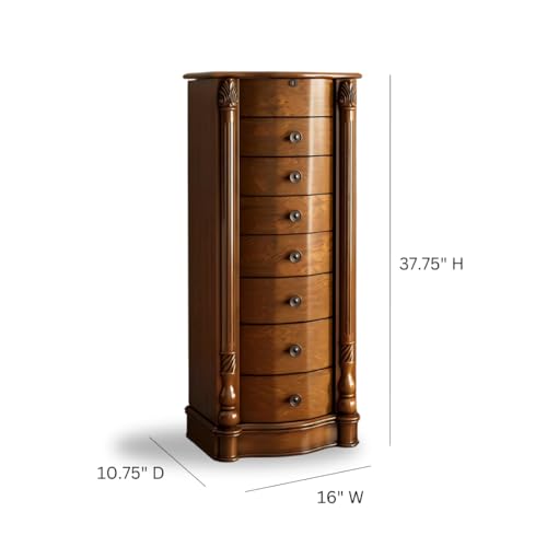 Hives and Honey Annette Standing Jewelry Armoire, Locking Jewelry Cabinet, 7 Drawers, Necklace Hooks, Mirror, Secure Storage, Dual-Sided Doors, Handcrafted Antique Finish, Elegant Organizer, Walnut