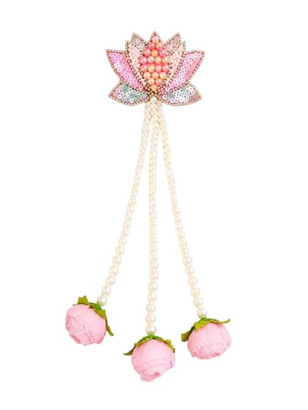 Handmade Lotus Pearl Hair Accessory for Women & Brides | Floral Hair Brooch with Pearl Tassels | Traditional Hair Jewelry for Wedding, Lehenga, Saree & Festive Occasions (Pack of 1)-image-49