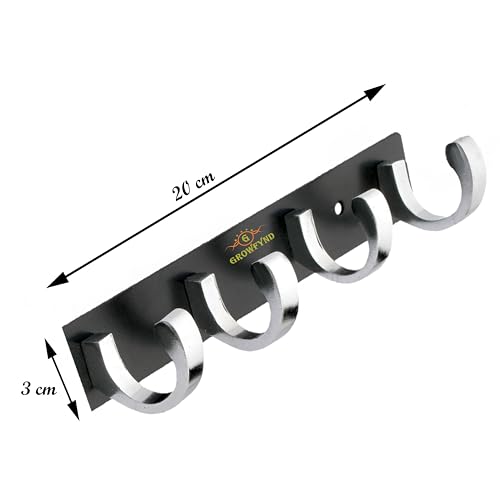 Image of Heavy Duty C Type Stainless Steel Cloth Hanger Suitable for Bathroom Bedroom Kitchen Wall Hook Rail Hanging Scarf Coat Keys Tie, Towel Door Robe (4 Pin CP Black, Pack of 2)