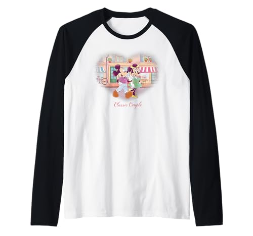 T-shirt baseball Disney Mickey Minnie couple retro heart stroll raglan tee
