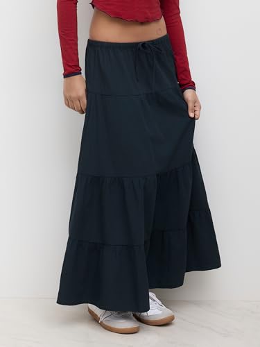 CIDER Maxi Skirts for Women Low Waist Knotted Cotton Blend Tiered A Line Long Skirt Elegant Casual Daily Skirts3